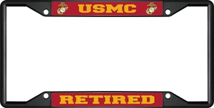 USMC RETIRED Black License Plate Frame - Picture 1 of 1