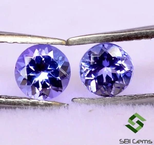 3.50 mm Certified Natural Tanzanite Round Cut Pair 0.44 Cts Lustrous Gemstones - Picture 1 of 4