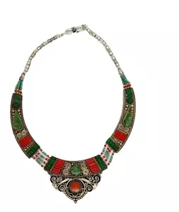 N12c Tibetan Jewelry Turquoise Necklace Coral bead women lady Ethnic mala Nepal - Picture 1 of 3