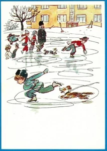A.Kanevsky 1976 Russian postcard CHILDREN DOGS Residential Skating Rink - Foto 1 di 2