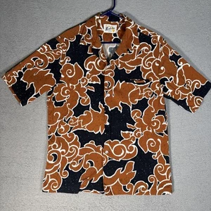 Camicia hawaiana Ho Aloha uomo taglia L marrone bronzo floreale abbigliamento resort a costine - Foto 1 di 15