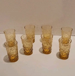 8 Anchor Hocking Lido Milano Amber Honey Gold Juice Glass Crinkle Tumblers - Picture 1 of 5