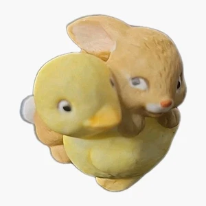 Vintage Enesco Bunny Rabbit With Chick Ceramic Miniature Figurine Mini - Picture 1 of 7