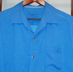 Camisa hawaiana Tommy Bahamas para hombre talla mediana azul abotonada lino playa - Imagen 1 de 5