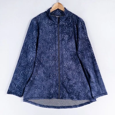 Chaqueta informal Onque para mujer XL azul estampado de leopardo cremallera completa ligera elástica Foto 1 de 4