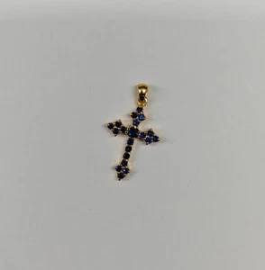 Anhänger 2 kt Rundschliff Lab Created blaues Kreuz 14 kt Gelbgold vergoldet - Bild 1 von 3