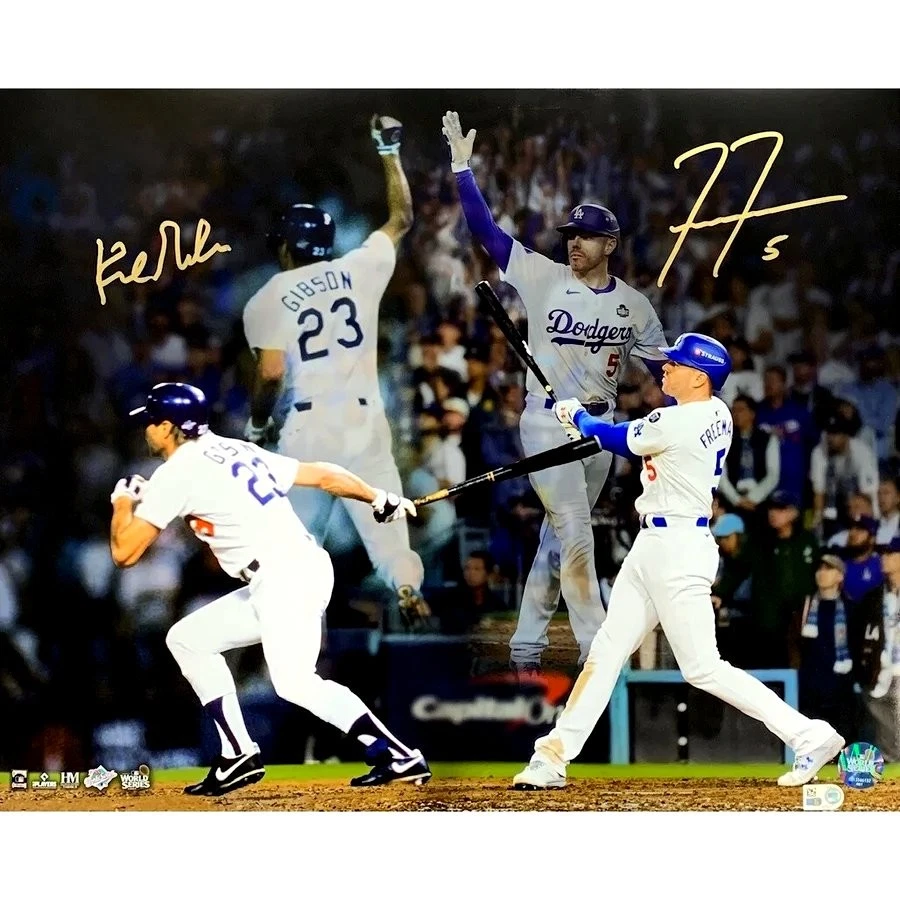 Foto 16x20 firmada por Freddie Freeman Kirk Gibson MLB 1981 + 2024 Serie Mundial Foto 1 de 1