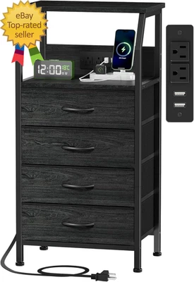 Night Stand with Charging Station 4 Drawer Dresser with Storage Shelf 33.3 Inch  - Image 1 of 4