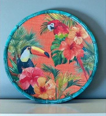 "Juego de 4 platos decorativos tropicales de melamina para pájaros de loro y tucán de 11""" Foto 1 de 4