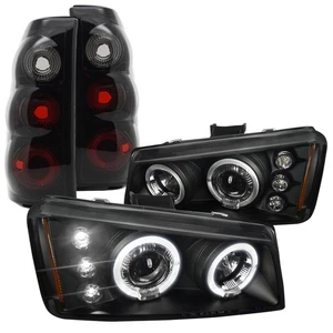 For CHEVY 03-06 SILVERADO DUAL HALO LED PROJECTOR HEADLIGHT+GLOSSY BLACK TAIL LA - Picture 1 of 8