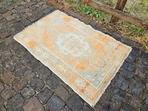 3x4 kleine Vintage handgefertigte orange Vorleger Teppich, 34"x50" - Bild 1 von 13