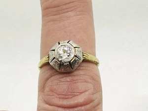 Geprägt! Massiver 14K YG PLAT Kuppel Altschliff natürlicher Diamant Solitär Damenring - Bild 1 von 10