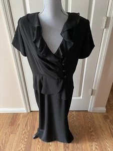 Abito vintage nero da donna 14P segreteria in peplum abito manica corta collo arricciato - Foto 1 di 7