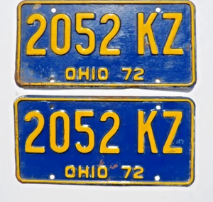 Juego de 2 matrículas originales vintage 1972 OHIO 2052 KZ $9,95 SIN PRECIO BASE - Imagen 1 de 4