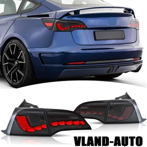 GTS Style Smoked LED Tail Lights For 2017-2023 Tesla Model 3 / Y w/Animation Set - Picture 1 of 17