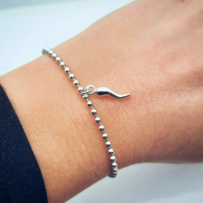 Bracciale Portafortuna con Cornetto corno Argento per da uomo donna braccialetto - Immagine 1 di 4
