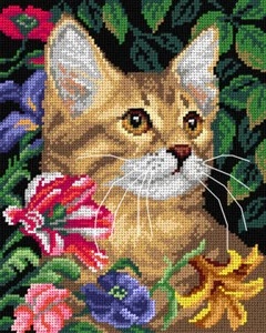Orchidea Gobelin canvas for halfstitch without yarn Cat and Flowers 3536H - Picture 1 of 1