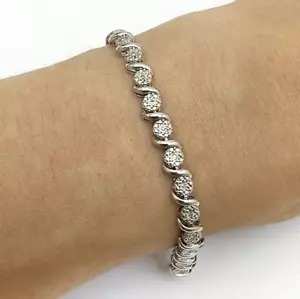 0.10CTW Real Diamond Sterling Silver Tennis Bracelet 7.5" - Picture 1 of 4