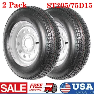 ST205/75D15 Trailer Tire with 15" Rim, 205/75 5 Lug Load Range C, Set of 2 - Picture 1 of 7