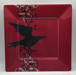 2008 Target Halloween Raven 10.5" Dinner Plastic Plate Maroon Filagree Black - Picture 1 of 5