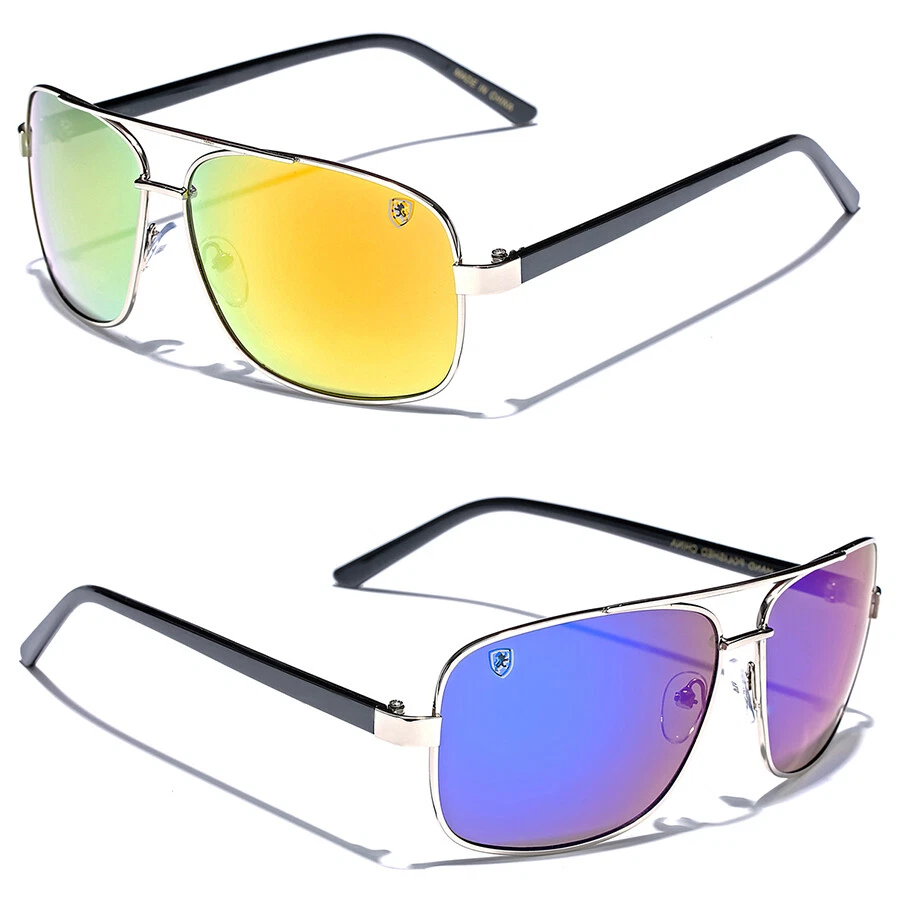Khan Lente Espejo Cuadrada Retro Piloto Gafas de Sol Gafas Espejadas Plateadas Negras Nuevas Foto 1 de 1