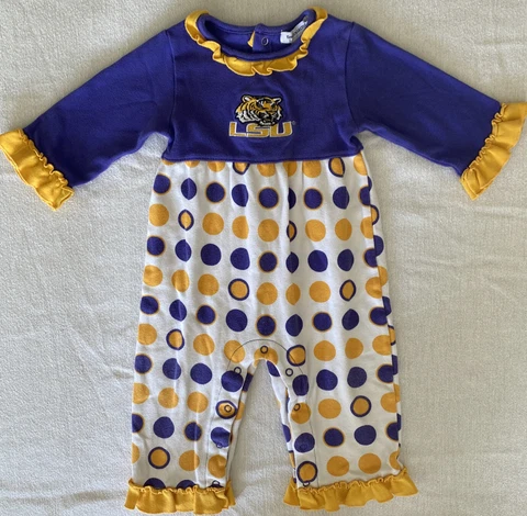 Infant Girl LSU Tigers One Piece Long Sleeve Pant Outfit, 18 Month Combed Cotton Cover