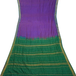 Sari Vintage Viola 100% Cotone Puro Zari Tessuto Artigianale 5YD - Foto 1 di 6
