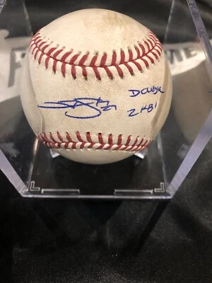 Trevor Story MLB Game Used Double 2 Rbi's Baseball 9/27/17 Marlins vs Rockies  - Image 1 of 4