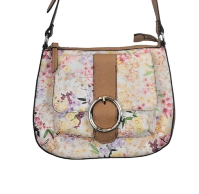 Bolsa de ombro Dana Buchman branca estampa floral tiracolo bolsa de mão fecho com zíper - Imagem 1 de 4