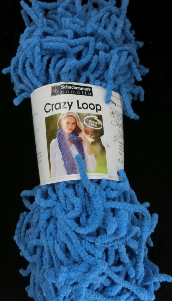 (32 €/kg): 150 g CRAZY LOOP - 1 Strang = 1 Schal - weiche Fransen, blau#2025 - Bild 1 von 1
