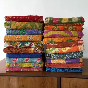 15 Pcs Lot Kantha Single Quilt Vintage Boho Reversible Blanket Cotton Bohemian - Picture 1 of 5