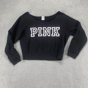Victorias Secret Pink Womens Sweatshirt Large Off Shoulder Scoop Black Logo 