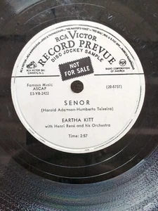 78 RPM Senor Let's Do It Eartha Kitt RCA Victor PROMO 20-5737 - Imagen 1 de 8