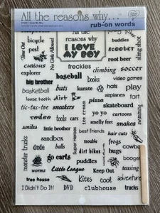 WHAT'S NEW Scrapbooking Sticker Sheet QUOTES Rub On Words Love My Little Boy - Afbeelding 1 van 14