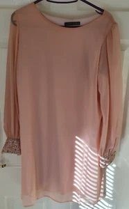 Womens Sheer Mini Dress Atmosphere 12 Long Sleeved Lined Apricot - Picture 1 of 7