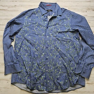 Bugatchi Uomo Men’s Blue Button-Down Shirt XL Floral Striped Long Sleeve - Picture 1 of 7