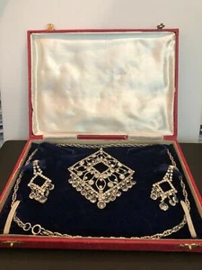Vintage Strass & Kristall Halskette & Ohrringe Kostüm Set im Originalkarton - Bild 1 von 12