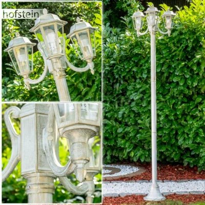 Kandelaber weiss Gold Aussen Steh Leuchten Wege Lampen Garten Klarglas Laterne - Bild 1 von 4