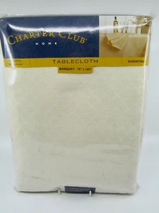 Charter Club Banquet Tablecloth 70"x160" Cotton Polyester Beige Oblong Rectangle - Picture 1 of 5