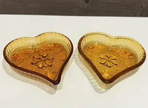 Vintage Indiana Glass Single Portion Heart Shaped Amber Glass Dipping Bowl Set/2 - Picture 1 of 5