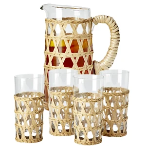 Hand-Woven Twine Pitcher & Highball Glasses Set - Picture 1 of 4