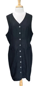 Vintage Talbots Dress Womens 16 Linen Blend Button Down Career Lined Black - Picture 1 of 6