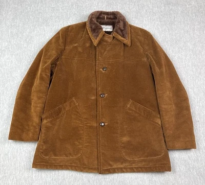 Vintage McGregor Jacket Mens 44 Brown Corduroy Faux Fur Lined Coat Made USA 70s - Image 1 of 4