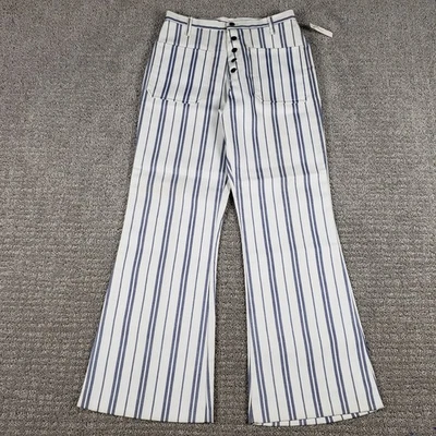 Pantalón vaquero acampanado tiro alto azul blanco a rayas años 60 de colección Deadstock Foto 1 de 4