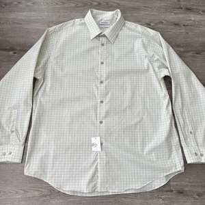 Calvin Klein Steel Non Iron Dress Shirt Mens 17.5 Neck Check Plaid Regular New - Picture 1 of 12