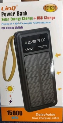 x Powerbank Batteria Esterna Portatile Con Ricarica Solare 15000mah linq Pd15200 - Immagine 1 di 2