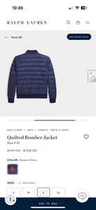 Polo Ralph Lauren Boys Quilted Bomber Jacket Navy Size L (14-16) Exc Condition - Picture 1 of 4