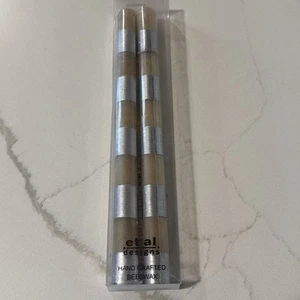 Et Al Designs Hand Crafted Rolled Beeswax Taper Candles 10 Striped White Silver - Picture 1 of 4