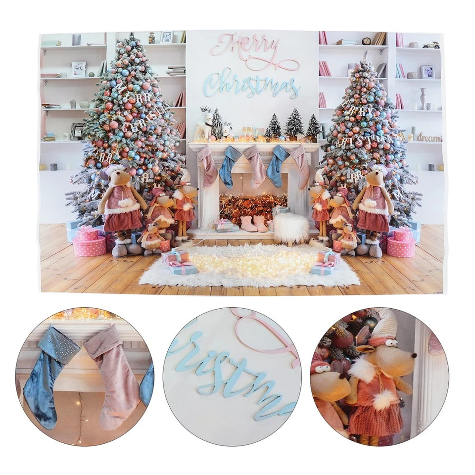  1pc Thème de Noël Photo de toile de fond de cheminée Fond de la photographie - Photo 1/4