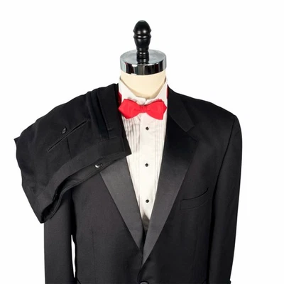 Versini Tuxedo Mens 46S Black Wool One Button Double Pleated Pants 40x29 Formal - Image 1 of 4